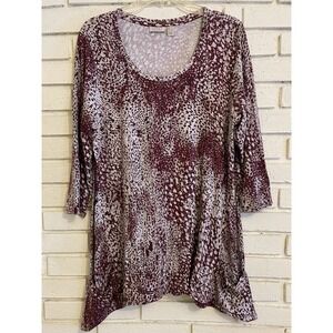 LOGO By Lori Goldstein Women's Tunic Top‎ Asymmetric Hem Red Spotted Sz Lg